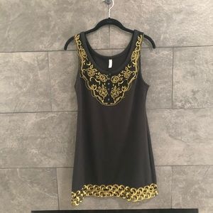 Free People gold embroidered black dress size 6
